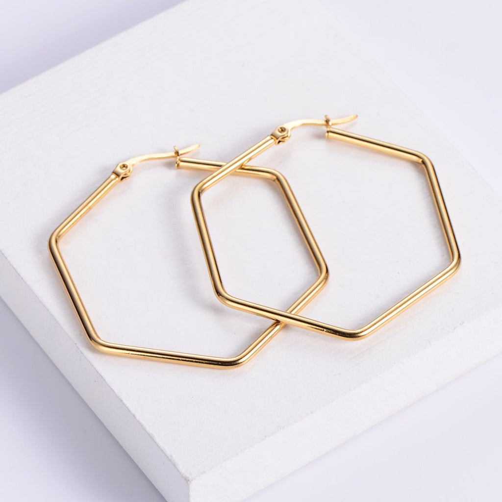 18K Gold Plated Hexagon Hoop Earrings For Women - Ornaments Co - 33*33mm
