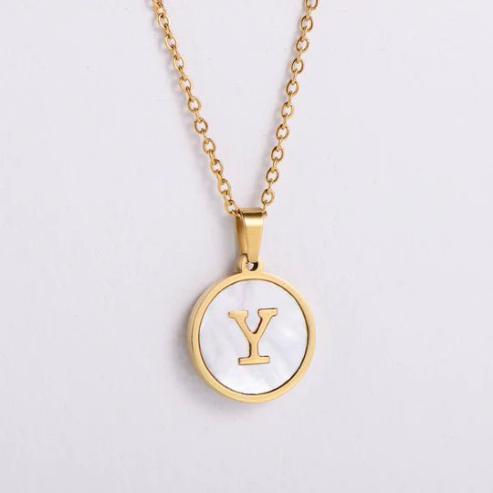 18k Gold Plated Shell Round Shape Letter Pendant Necklace - Ornaments Co - A