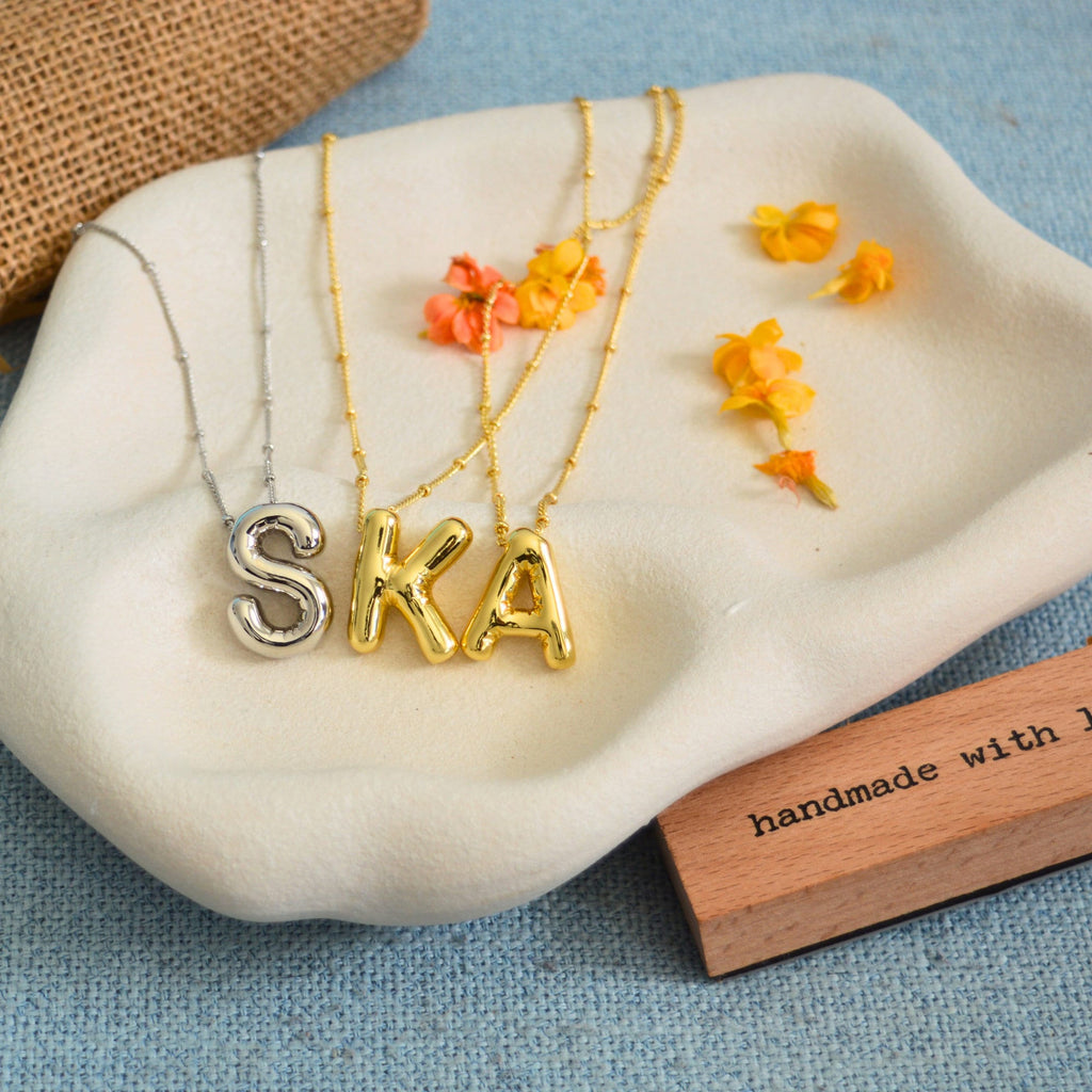 Balloon Bubble Initial Letter Necklace - Ornaments Co - 18K Gold Plated