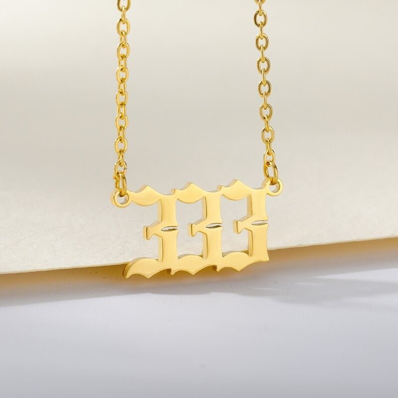 Ladies Angel Old English Font Number Pendant Chain Necklace - Ornaments Co - 18K Gold Plated