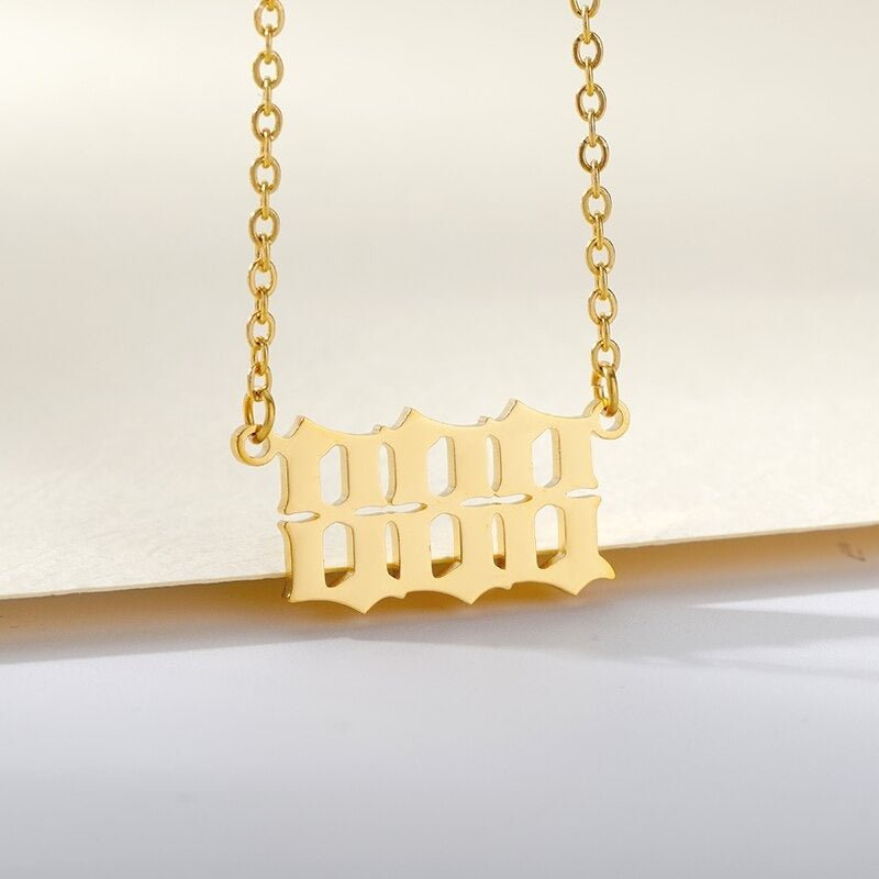 Ladies Angel Old English Font Number Pendant Chain Necklace - Ornaments Co - 18K Gold Plated