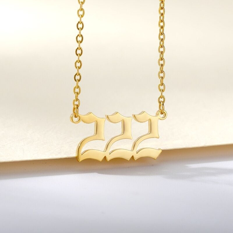 Ladies Angel Old English Font Number Pendant Chain Necklace - Ornaments Co - 18K Gold Plated