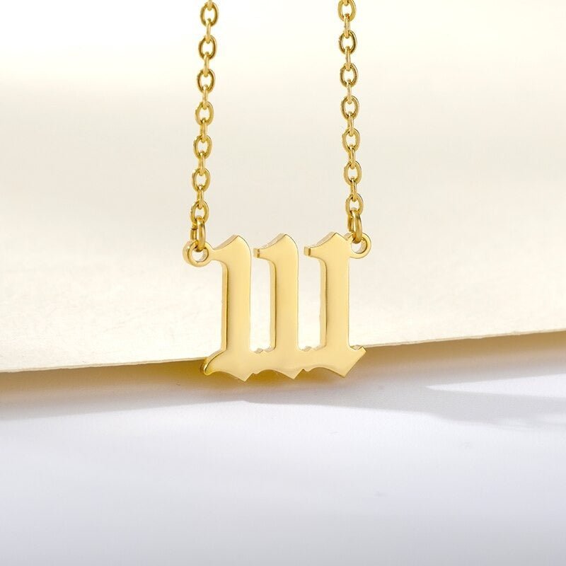 Ladies Angel Old English Font Number Pendant Chain Necklace - Ornaments Co - 18K Gold Plated