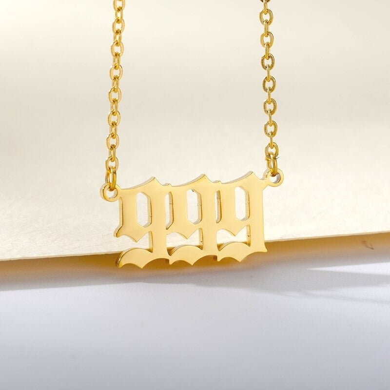 Ladies Angel Old English Font Number Pendant Chain Necklace - Ornaments Co - 18K Gold Plated