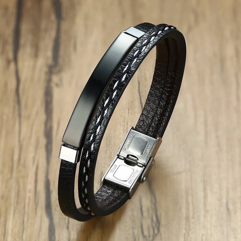 Men Braided Leather Bracelet - Ornaments Co - Black