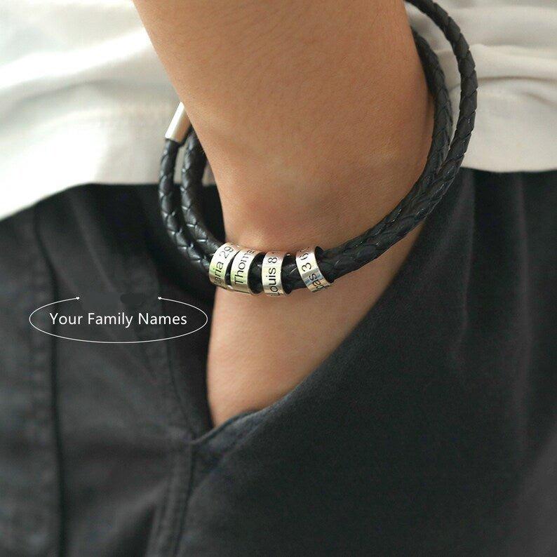 Men Personalized Braided Leather Bracelet - Ornaments Co - Silver