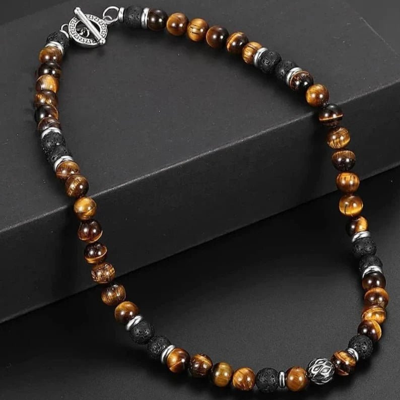 Men's Lava Stone & Tiger Eye Bead Necklace - Ornaments Co - 18 inches