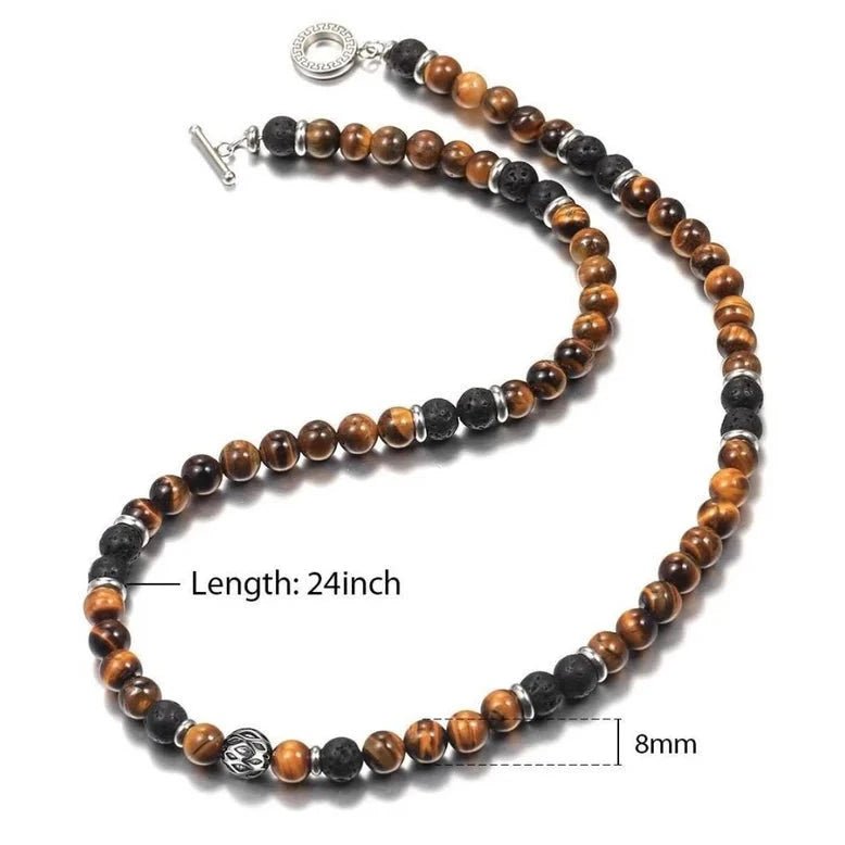 Men's Lava Stone & Tiger Eye Bead Necklace - Ornaments Co - 18 inches