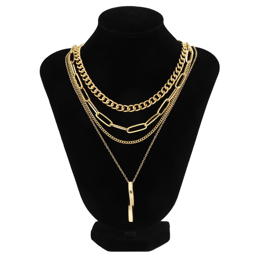 Multi - layer Gold Twisted Metal Rod Pendant Necklace - Ornaments Co - Silver