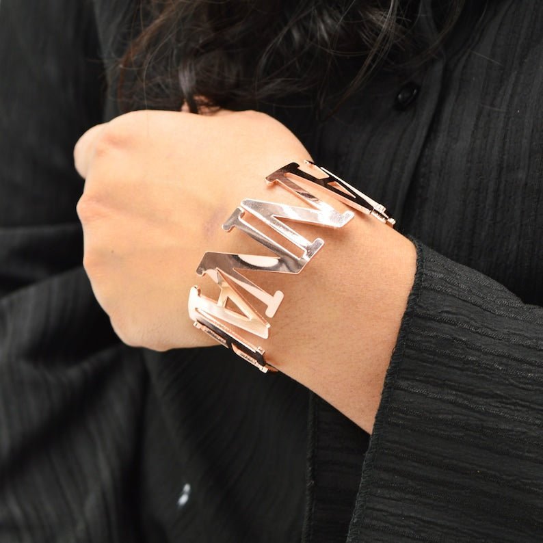 Personalised Adjustable Bangle Name Bracelet - Ornaments Co - Rose Gold