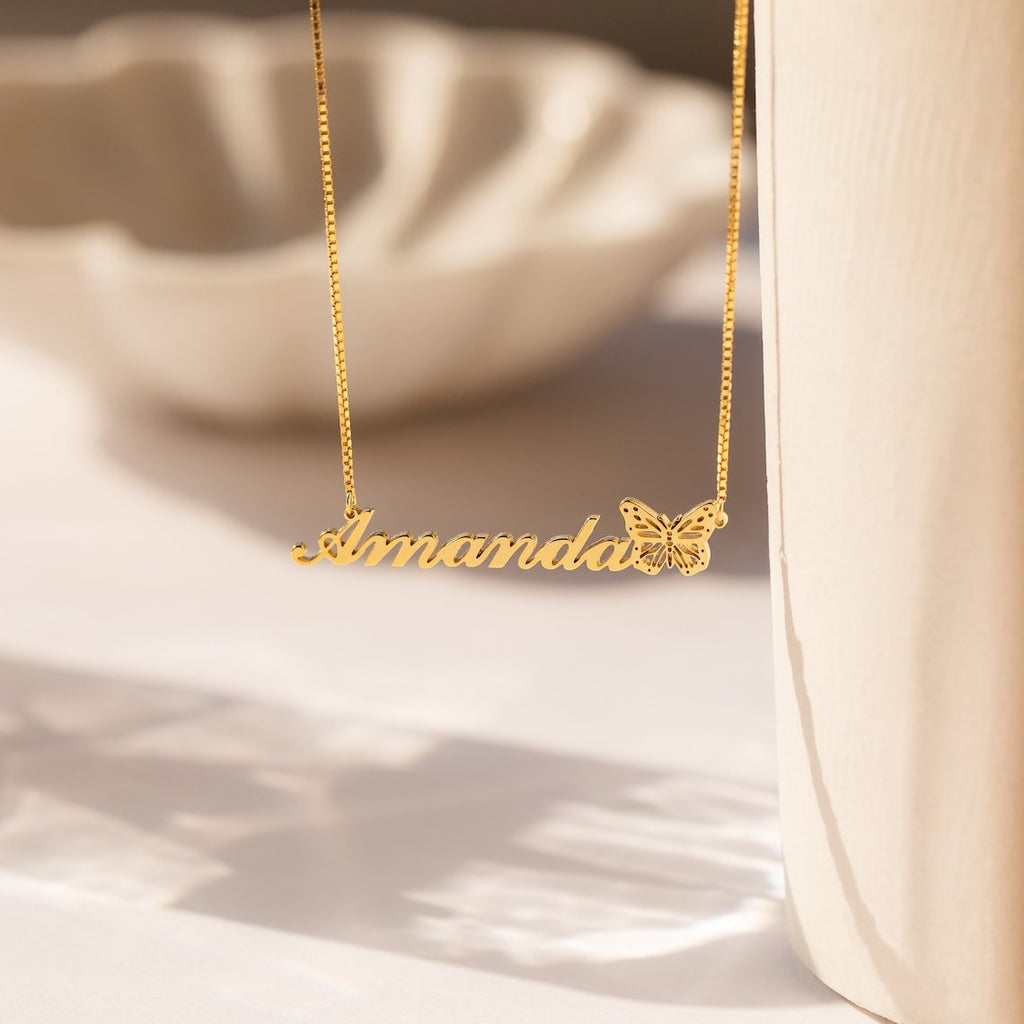 Personalized Butterfly Name Necklace For Women - Ornaments Co - 18K Gold Plated