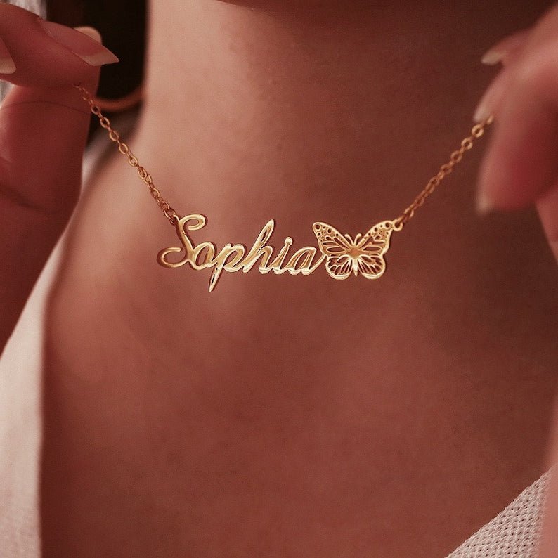 Personalized Butterfly Name Necklace For Women - Ornaments Co - 18K Gold Plated