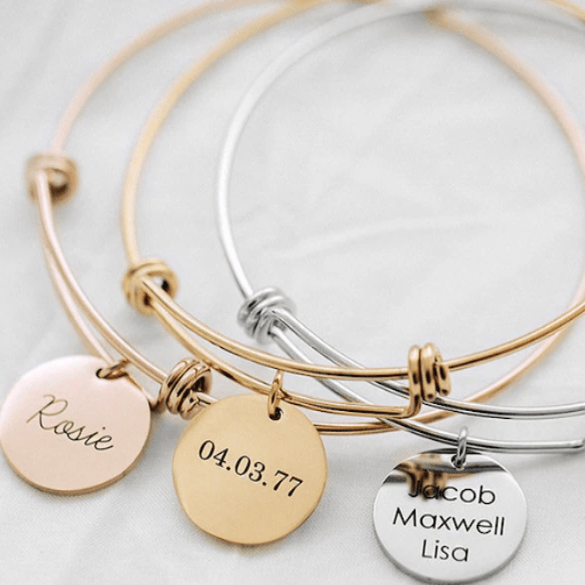 Personalized Disc Lettering Retractable Bracelet - Ornaments Co - 18K Gold Plated