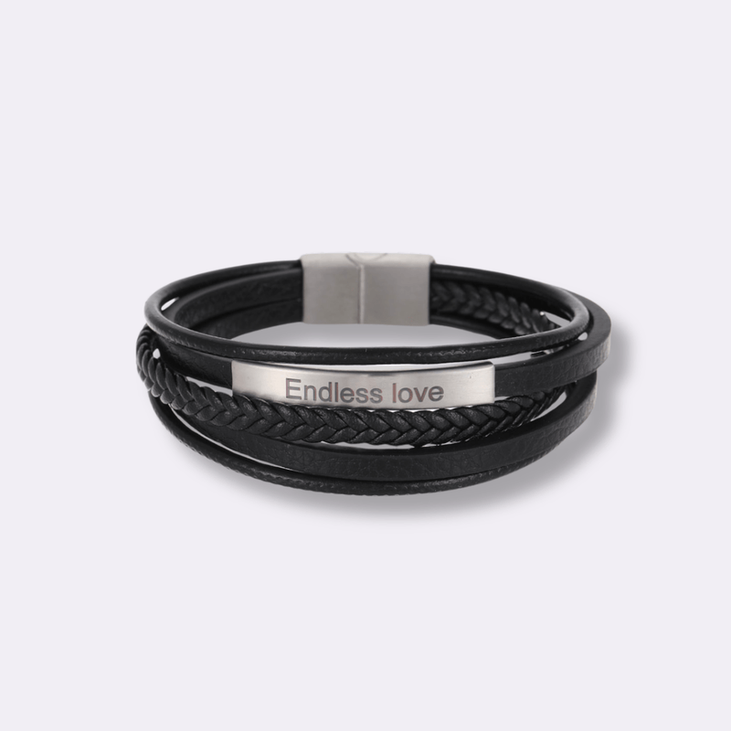 Personalized Engraved Men's Black Braided Leather Bracelet - Ornaments Co - 7.5 inches