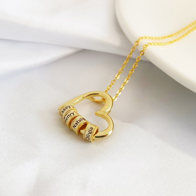 Personalized Heart Shaped Beaded Pendant - Ornaments Co - 18K Gold Plated