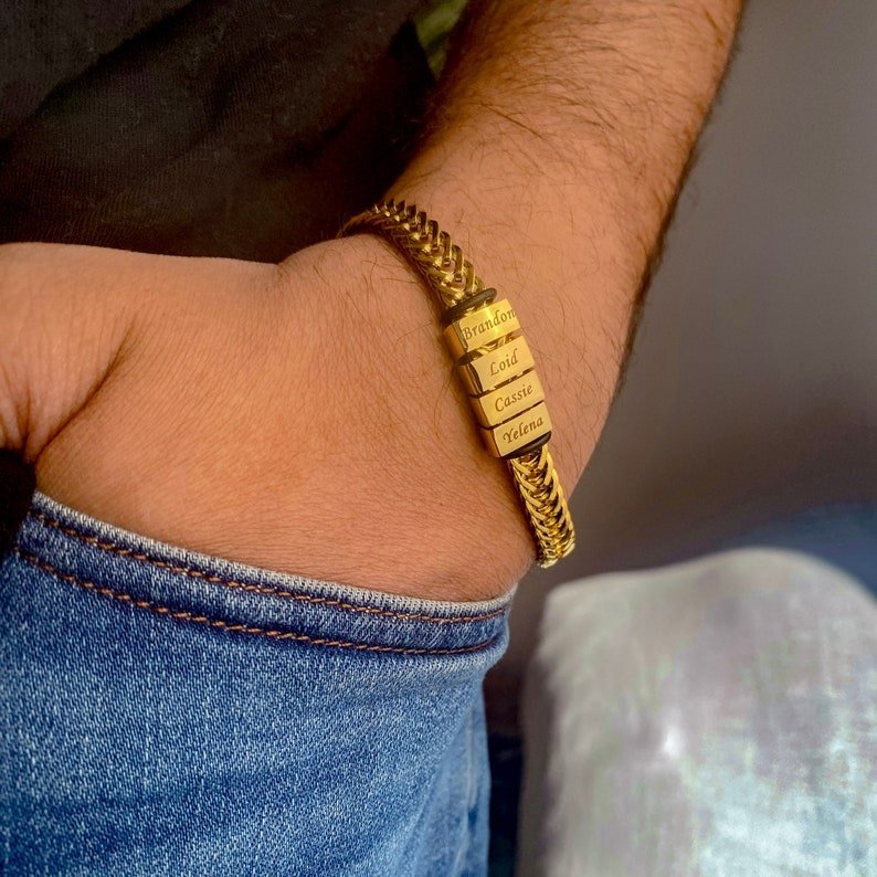 Personalized Men Name Engraved Beads Bracelet - Ornaments Co - Silver