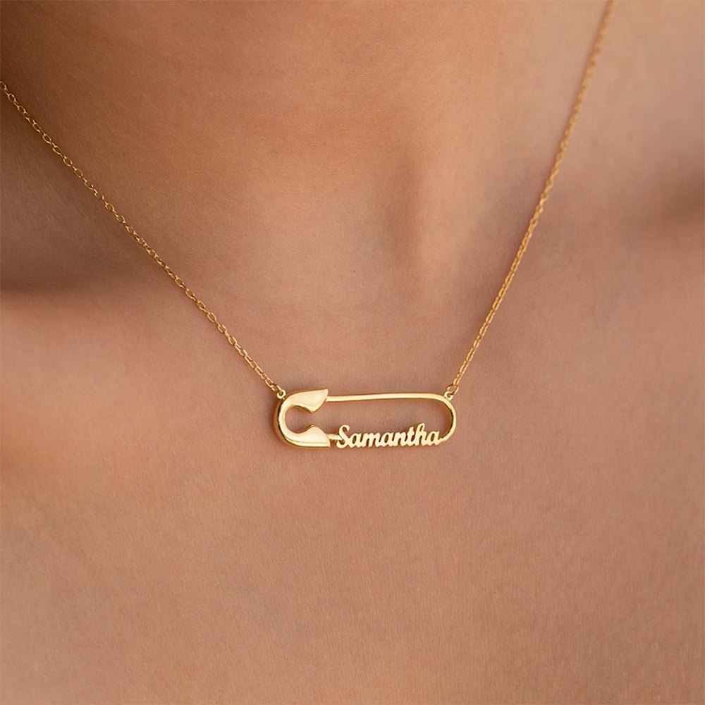 Personalized Safety Pin Style Necklace - Ornaments Co - 18K Gold Plated