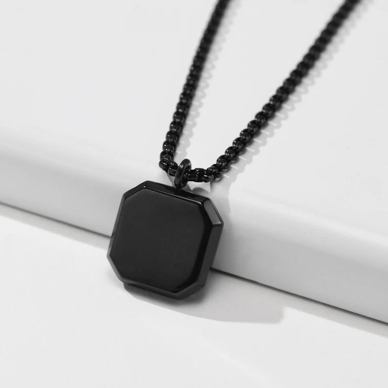 Waterproof Men's Square Necklace Stainless Steel - Ornaments Co - Black