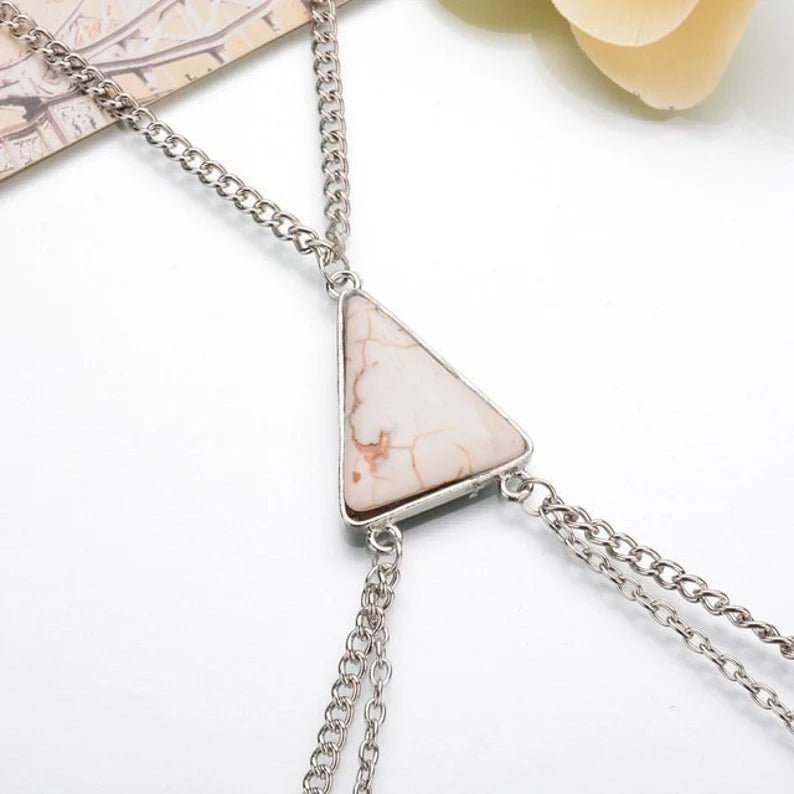 Women Boho Turquoise Beach Body Chain - Ornaments Co - Silver Chain/White Stone