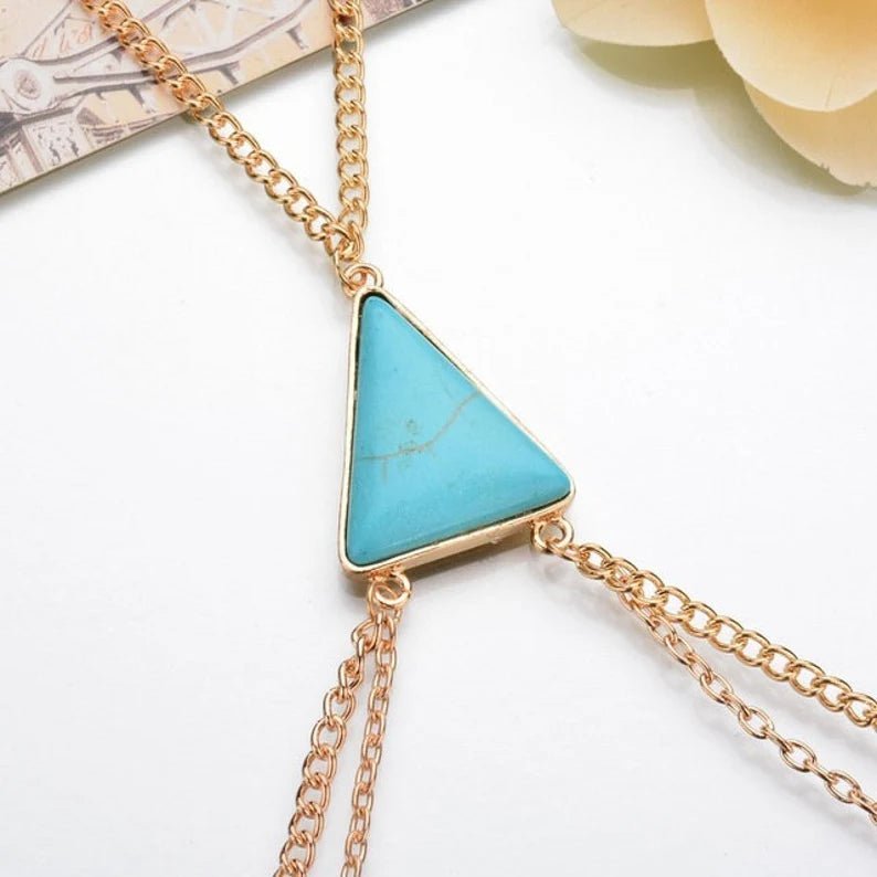 Women Boho Turquoise Beach Body Chain - Ornaments Co - Gold Chain/Blue Stone