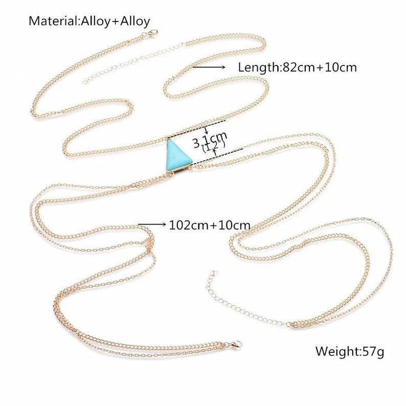 Women Boho Turquoise Beach Body Chain - Ornaments Co - Silver Chain/Blue Stone