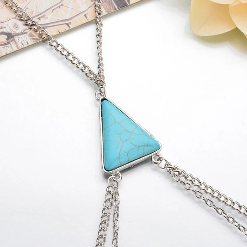 Women Boho Turquoise Beach Body Chain - Ornaments Co - Silver Chain/Blue Stone