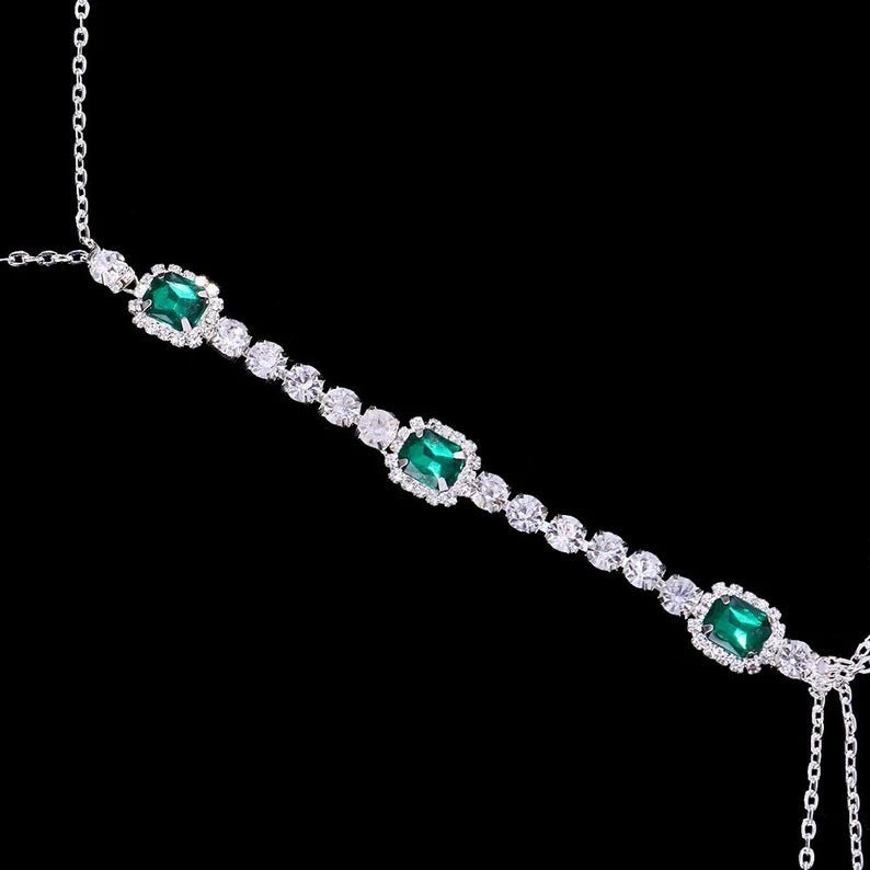 Women Green Stone Body Chain - Ornaments Co - Silver